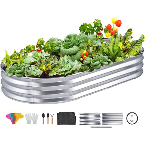 VEVOR Cama Elevada de Jardín 182,5 x 92,5 x 28 cm Jardinería Elevada de Metal Galvanizado para Cultivo de Flores Plantas Hierbas Huerto Urbano para Jardín Terraza Patio Balcón Plata con Accesorios