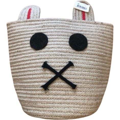 Boîte de Rangement - Petit Panier Rangement Ø27cm - Panier pour Salle de Jeux et Chambre d'enfant - Ø27 x 38 cm - Polyester - Beige/Noir