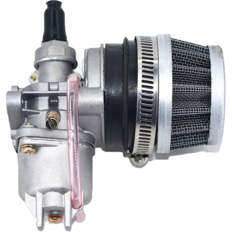 Carburador Carb Carby + filtro de aire de acero 44mm + batería compatible con 47cc 49cc mini moto dirt pocket bike ATV quad go-kart minimoto - filtro plateado (1/5)