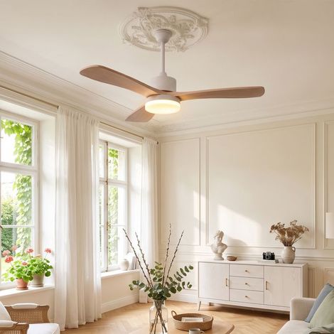 Ventilador de techo - NEXU - 3 aspas de madera maciza - LED regulable - Reversible - Control remoto 6 velocidades (1/5)