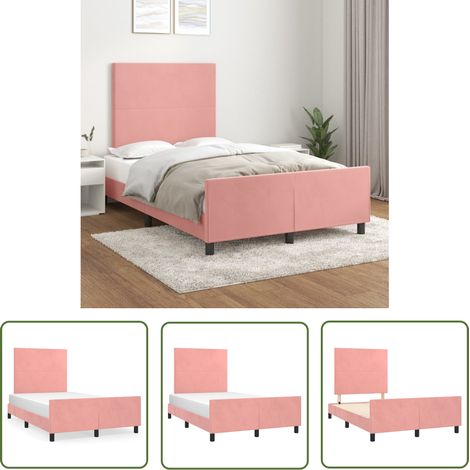 The Living Store Cadre de lit sans matelas rose 120x200 cm velours - Lit Double - Lit Rose - Cadre De Lit - Lit Avec Têted'appui - Tête De Lit Ajustable (1/5)