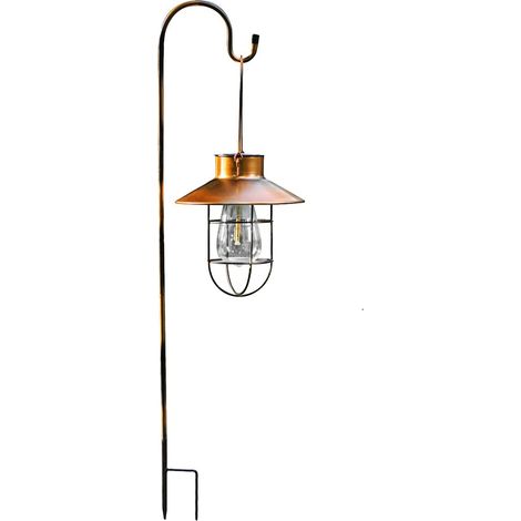 1 lampe suspendue solaire rétro - Lampe suspendue en cuivre + crochet de berger (1/5)