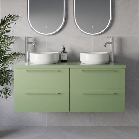 Napoli 460 Olive Green 1200mm Wall Mounted 4 Drawer Vanity Unit for Countertop Basins - 1200mm - Chrome 320mm Handle