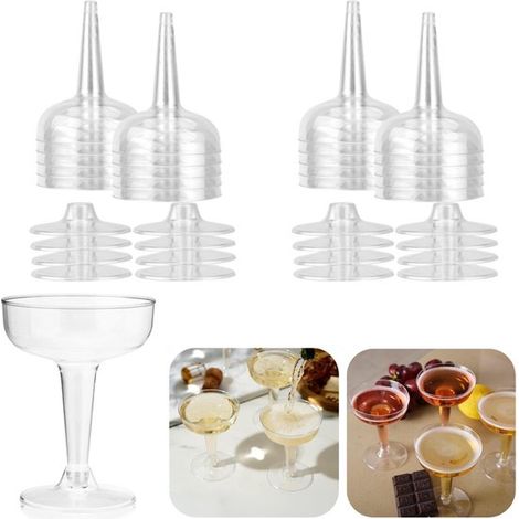 Verres à vin en plastique lot de 20 - verres de fête sur pied 8,2 x 10,9 cm, transparents (1/5)