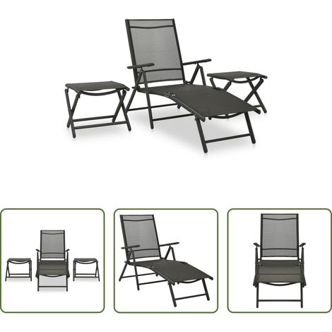 Gartenmöbel -  3-tlg. Garten-Lounge-Set Textilene und Aluminium Schwarz (1/5)