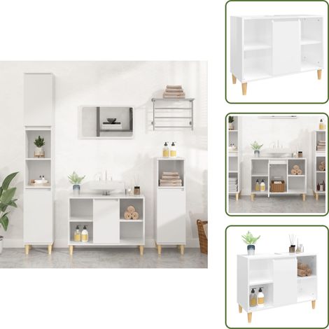 Waschbeckenunterschrank Hochglanz-Weiß 80x33x60cm Holzwerkstoff - Waschbeckenunterschrank - Badezimmermöbel - Eukalyptus - Holzwerkstoff - Weißer Küchenkasten