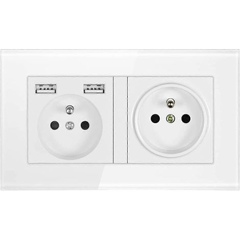 Prise murale double, prise électrique murale avec deux ports USB 5V/2100mA, prise encastrée avec 2 ports USB, pratique et maniable (1/4)
