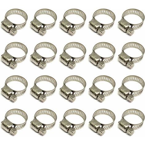 20 Pièces Collier De Serrage Tuyau,Collier De Serrage Tuyau Réglable 8-12mm,304 Collier De Serrage Inox,Collier Serrage Métallique,Pour Tuyau,Home Gaz,Famille Tuyau D'eau,Câble,Robinet (1/5)