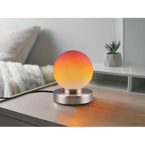 LED Tischleuchte Glasschirm Orange Sockel Silber - per Touch dimmbar, Höhe 15cm (1/5)