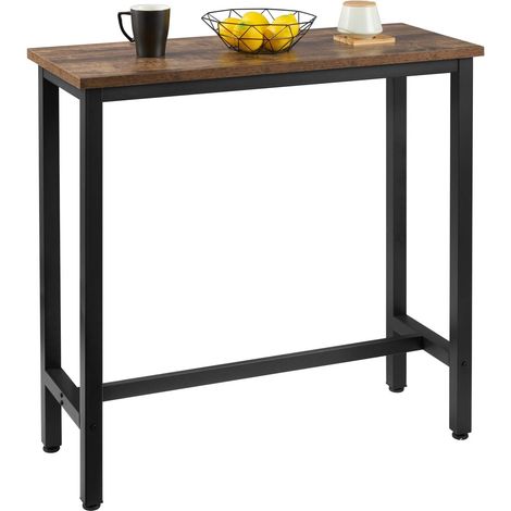 Woltu – Table de bar industriel – Cadre en métal – Plateau aggloméré 100x40 cm – Bois vintage – Hauteur 100 cm – Stabilité renforcée