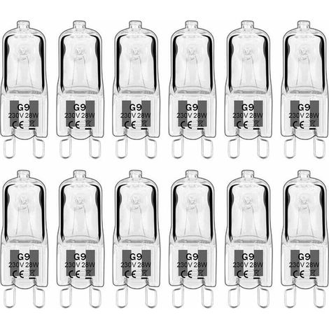 12 Stück G9 Halogenlampen, G9-Leuchtmittel 230V 28W 480lm, 2800K warmweiß, dimmbare Kapsellampen, flimmerfrei [Energieklasse G]