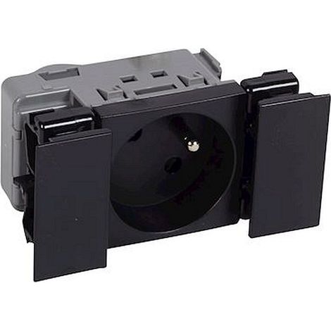 Prise 2P+T appareillage 45 Logix à connexion auto 2 modules pour goulottes, colonnes et colonnettes noir (49241)