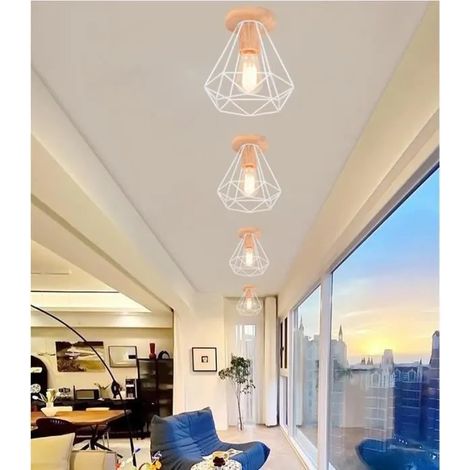 Yowei 4pcs Plafonnier Industrielle Moderne Lustre Plafonnier Vintage en Cage Diamant Lampe de Plafonde Retro Style Edison pour (1/4)