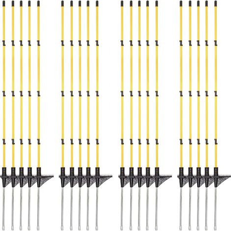 20 Pièces Piquets Clôture Électrique Fibre de Verre 116cm Enfoncement au pied · Œillets réglables · Pointe métal · Pour Jardin, Pelouse, Bétail, Ferme (1/5)