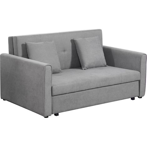 Sofá Cama de 2 Plazas Tapizado en Poliéster con 2 Cojines Desmontables Reposabrazos Base de Almacenaje Sofá Doble Moderno Salón Oficina 152x101x81cm (1/5)