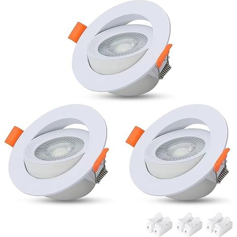 LED Recessed Spotlight, 3 Pieces 7W Flat Round Ceiling Light, Adjustable Ceiling Lamp 40°, 650LM, 3000K Warm White, Not Dimmable, AC 220-240V, Ceiling Spotlight Angle 120° (1/5)