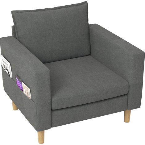 Fauteuil de lecture une place en chenille grise avec poche latérale et grand coussin, style nordique pour salon, chambre ou coin détente - CHICFURN (1/5)