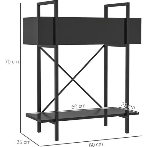 Étagère à plantes 2 niveaux en métal noir, support fleurs intérieur/extérieur, présentoir à pots multi-étages, escalier végétal 70 cm pour salon, jardin, balcon. (1/5)
