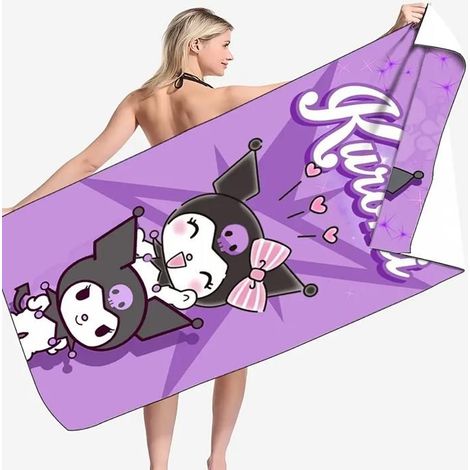 Filiyano-Serviette de plage Kuromi - 140 x 180 cm, arc-en-ciel, en polyester, idéale pour le camping, pour filles et enfants. Séchage rapide (1/5)