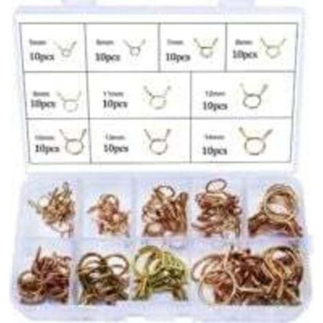 100PCS Clip à Ressort Tuyau Collier Serrage Durite Essence Serre-joints à Tuyaux Colliers de Clip à Ressort Tuyau Serrage 5mm, 6mm, 7mm, 8mm, 9mm, 10mm, 11mm, 12mm, 13mm, 14mm