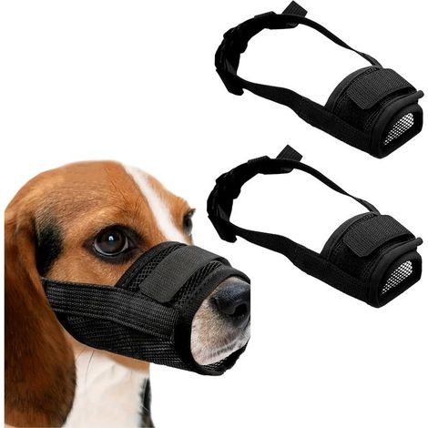 2 Pièces Muselière pour Chiens Muselière Souple Réglable pour Chiens Respirant Muselière en Nylon pour Chien Museliere Anti-Aboiements et Anti-Morsures Museau d'Entraînement (Noir, Grand) (1/5)
