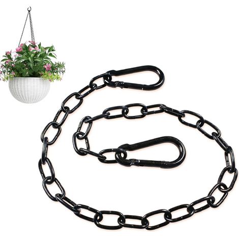 Chaîne de Suspension Noire 60cm pour Pot de Fleurs, Fil 1,5mm Résistant à la Rouille avec Mousqueton, Suspension de Rechange Réglable pour Jardinière, Panier, Lanterne et Décoration de Jardin (1/5)