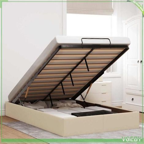 Cadre de lit ottoman - 3310866 - 120 x 190 cm - Rangement sous lit - Tissu crème (1/5)