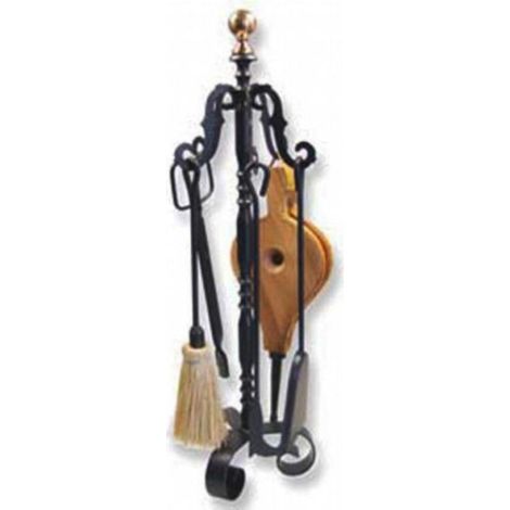 FPLUS juego chimenea 5 pzas. 10093 , Juego de 5 piezas de 68 cms. de alto bola dorada