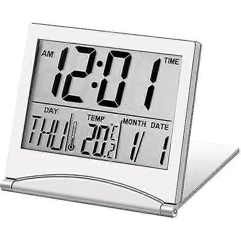 Réveil numérique LCD pliable électronique, thermomètre et hygromètre de bureau, design de station météo (1/5)