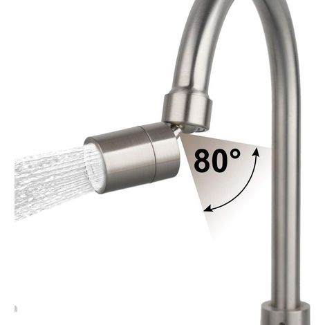 Aeratore per rubinetto da cucina con 2 modalità, filtro e adattatore per il risparmio idrico, con 5 adattatori inclusi (girevole ad angolo di 80 gradi - filettatura femmina 22 - nichel spazzolato) (1/5)