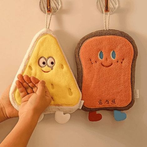 Toallas de dibujos animados, gruesas, absorbentes, suaves y de estilo kawaii, para cocina, hogar, oficina, hombres y mujeres (Cartoon Cheese) (1/4)
