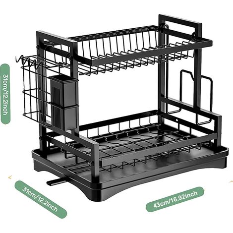 Escurridor de platos, diseño de dos niveles, sistema de drenaje automático, 1 unidad. (1/2)