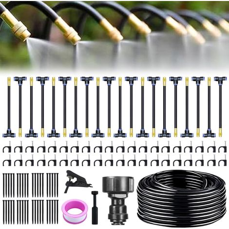 Système d'arrosage de jardin 20 m, kit d'arrosage automatique avec 20 buses de brumisation en cuivre, réglable à 360°, tuyau d'arrosage automatique pour pelouse, serre, balcon et terrasse (1/5)