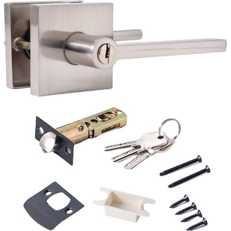 Poignée de porte d'entrée en alliage de zinc avec leviers de sécurité pour intérieur, porte de terrasse avec clés et clés en alliage de zinc (1/5)