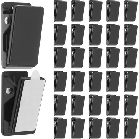 30 pinzas autoadhesivas, 1,3 × 2,6 × 1,3 cm, Mini pinzas de pared, Pinzas para tapices, Pinzas de resorte de plástico, Para colgar papel, Negro (1/5)