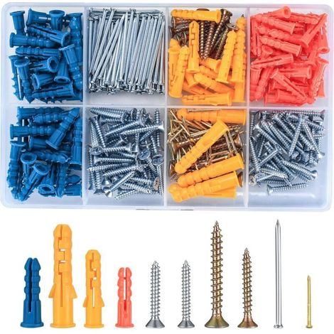 360 Pièces Universal Kit Vis et Chevilles Ancrage d'expansion, Chevilles Vis Creuses Maçonnerie Autoperceuses, avec Vis à Bois (1/5)