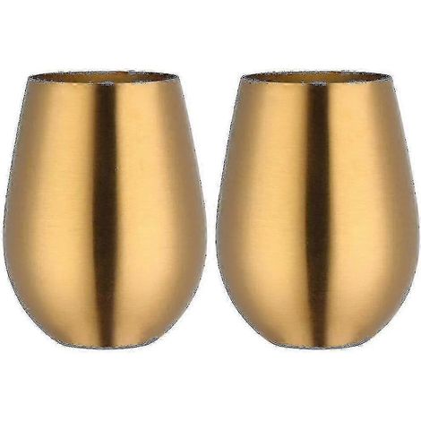 Set aus 2 Stiellosen Weingläsern aus Edelstahl, goldfarben, perfekt für Reisen.