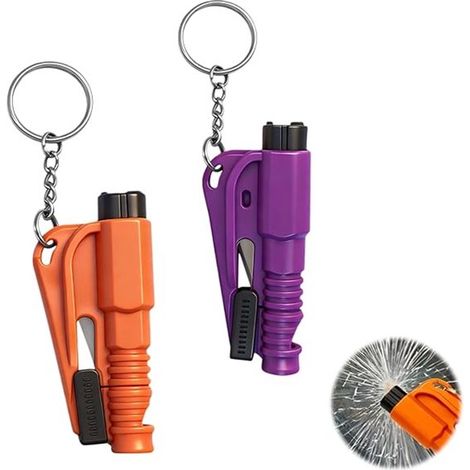 Juego de 2 llaveros rompecristales para coche，herramienta de escape 3 en 1，llavero de escape de emergencia apto para todos los modelos de coche