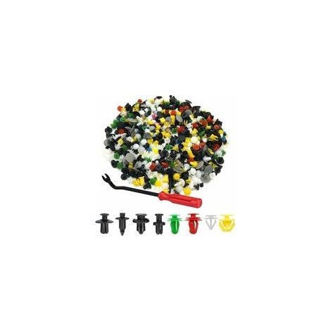Lot de 500 clips de rivets en plastique pour garniture intérieure de voiture, fixation universelle pour panneau automobile et garniture de porte avec outil de démontage, formes et tailles assortie (1/4)
