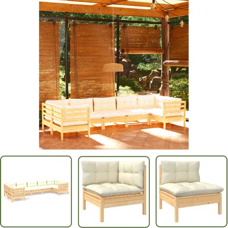 The Living Store 7-tlg. Garten-Lounge-Set mit Creme Kissen Kiefernholz - Garten Lounge Set - Kiefernholz Möbel - Outdoor Wohnzimmer - Loungemöbel - Gartengeräte (1/5)