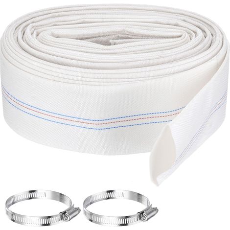 Tuyau de lavage de piscine - 6,3 cm x 18,9 m - Tuyau de vidange renforcé en PVC - Tuyau de pompe de décharge d'eau plat pour filtre de piscine, pompe de natation, avec 2 colliers de serrage, (1/5)