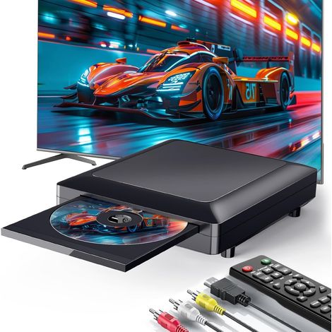 Lecteur DVD pour TV, 1080P HD, Sortie HDMI/AV/USB, Prise en Charge de Tous Les Disques de Région, Comprend Un câble AV/HDMI et Une Télécommande Mise à niveau 1080p, sans région, lecteur CD, lecture U (1/5)