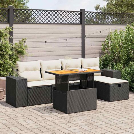 Set sofás jardín y cojines 6 pzas ratán sintético acacia negro vidaXL (1/5)