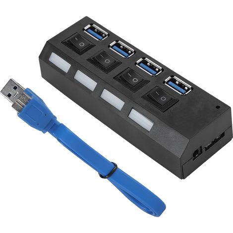 Hub USB 3.0 haute vitesse 4 ports avec adaptateur secteur, répartiteur multiprise, commutateur d'extension (1/5)