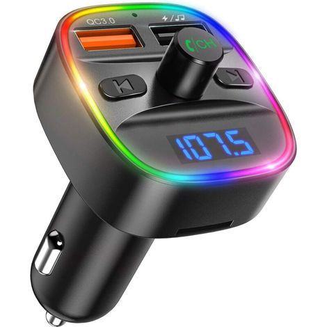 Bluetooth voiture,transmetteur FM Bluetooth,kit voiture Bluetooth avancé avec QC3.0 double ports USB,écran LED pour appel mains libres sans fil,adaptateur radio voiture lecteur de musique avec support (1/2)
