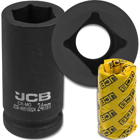 Chiave a bussola a impatto profonda JCB da 3/4" in acciaio Cr-Mo a 6 punte da 24 mm