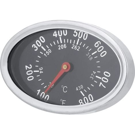 Grillthermometer mit Drehknopf, Temperaturanzeige für Holzkohle- und Gasgrills aus Edelstahl, Anzeige in Celsius und Fahrenheit