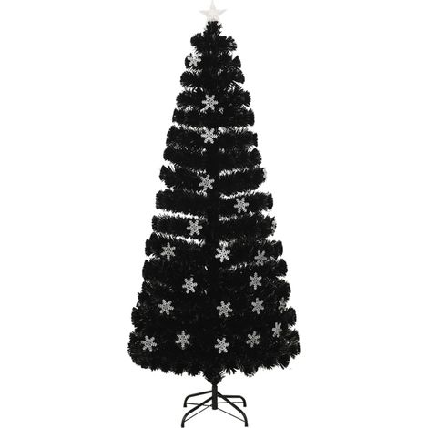 Sapin de Noël  Arbre de Noël et flocons de neige LED Noir 210 cm Fibre optique (1/5)