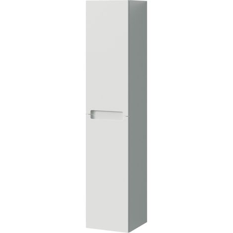 Bernstein – Colonne de salle de bain 35x35x170cm – 2 portes – 1 étagère bois et 4 étagères verre – Charnières flexibles gauche/droite – Mélaminé blanc mat étanche