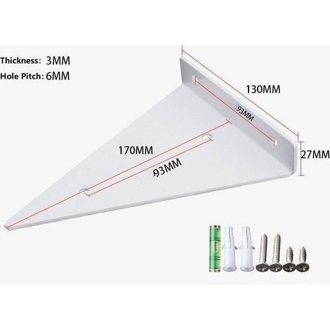 Supports d'étagère flottants 130x170mm. Support étagère un mot cloison fixe triangle angle droit invisible modèle Equerre de fixation blanc 1 pcs (1/5)